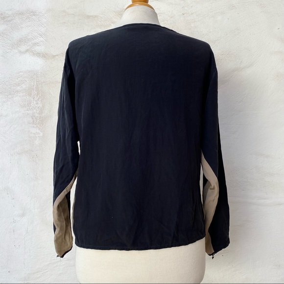 John Yang Black and Tan Colorblock Silk Top - Picture 2 of 6